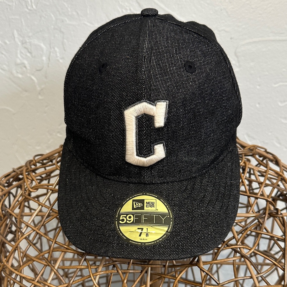 New Era Black Heather Cap with White 'C' Emblem. Cleveland Guardians, 7 1/8.